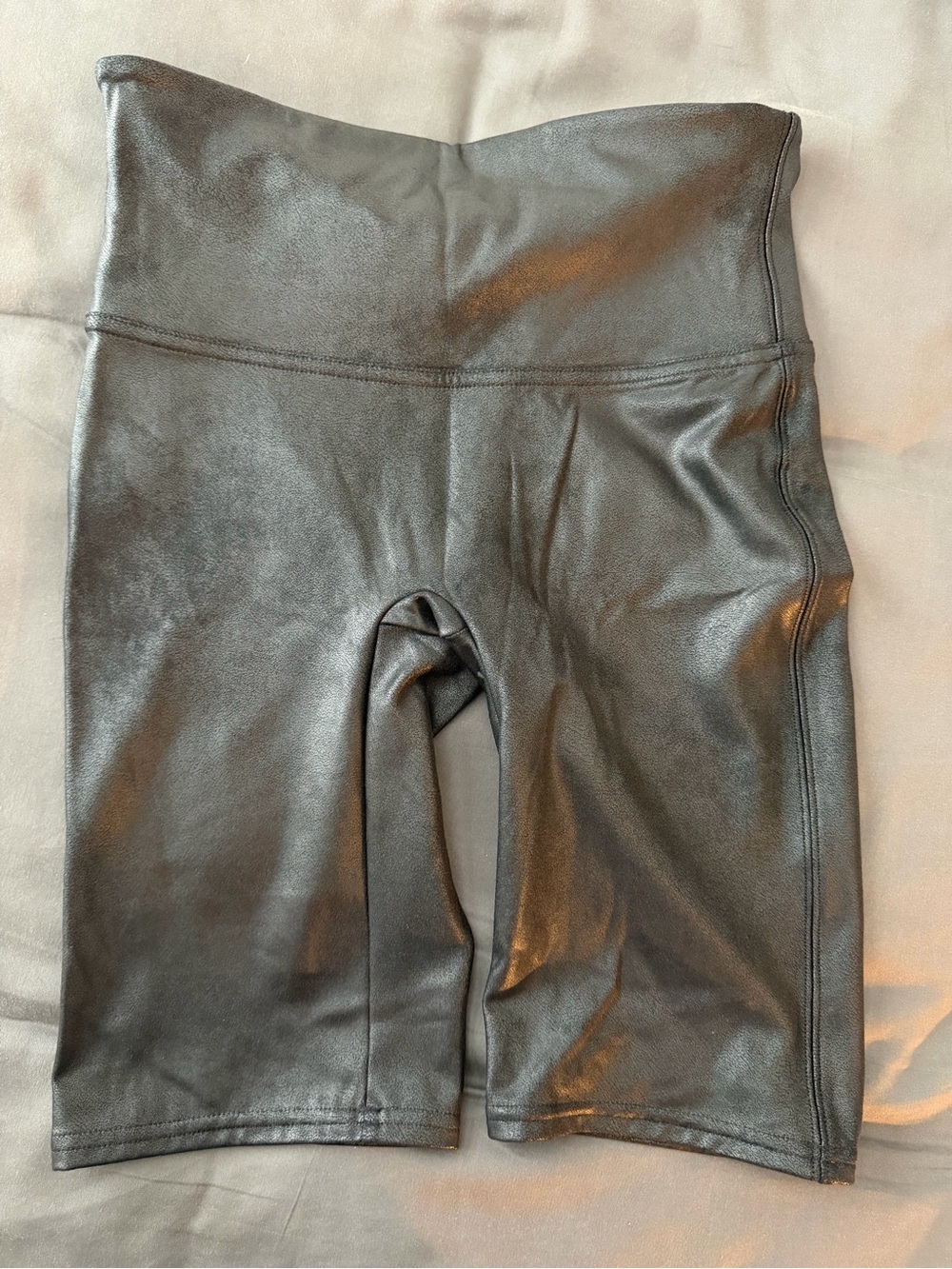 SPANX High-Waist Faux Leather Bike Shorts - Black